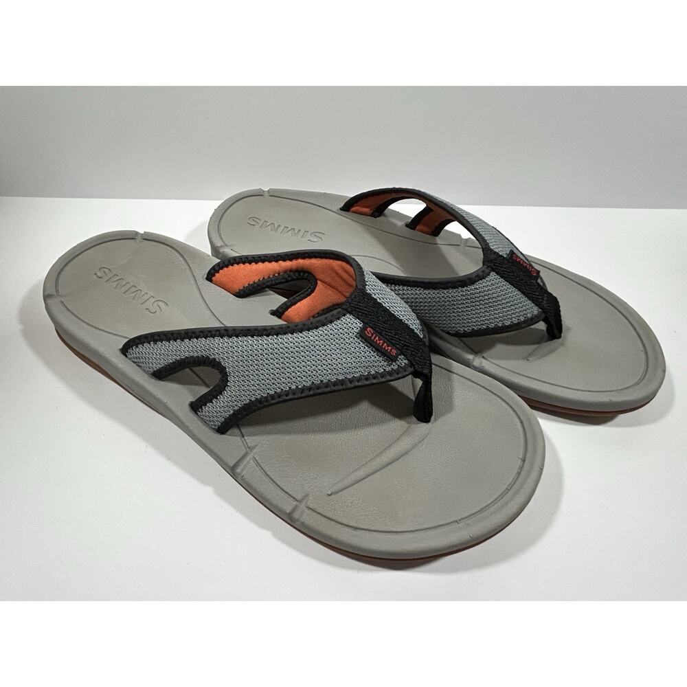 Simms Challenger Flip Flops Cinder Gray Orange Casual Sandals Thongs Mens 10